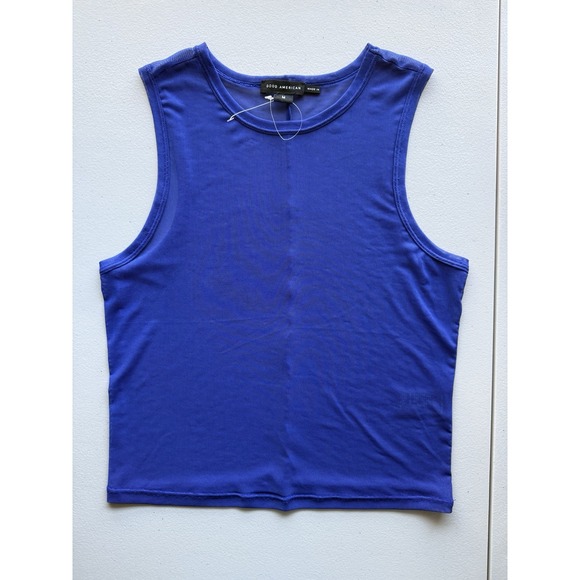 GOOD AMERICAN Mesh Tank Top Capri Blue Women's M Sheer Stretch NWOT Retail $79 - Picture 2 of 6